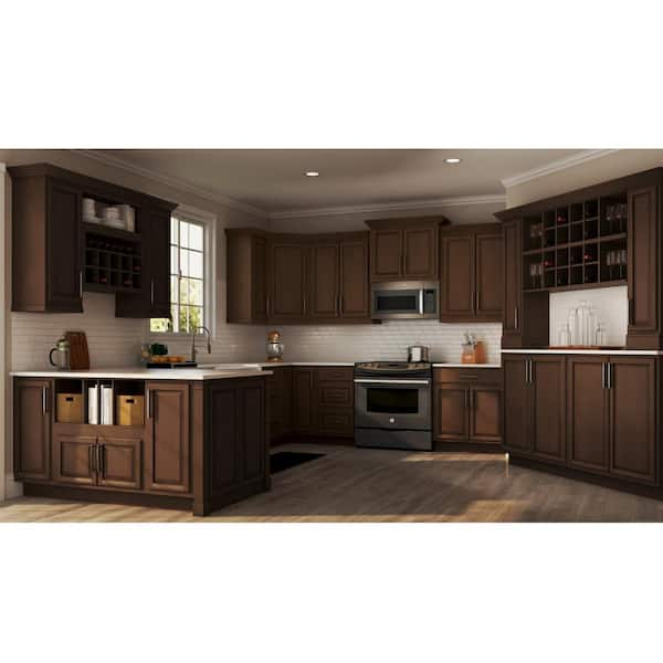 Hampton Bay Hampton Assembled 30x12x12 In Wall Bridge Kitchen Cabinet In Cognac Kw3012 Cog The Home Depot