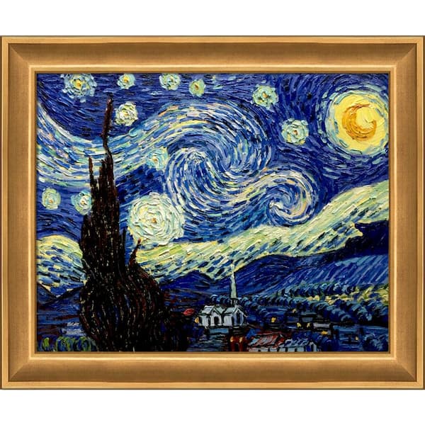 LA PASTICHE Starry Night by Vincent Van Gogh Muted Gold Glow Framed Nature Oil Painting Art Print 20 in. x 24 in.
