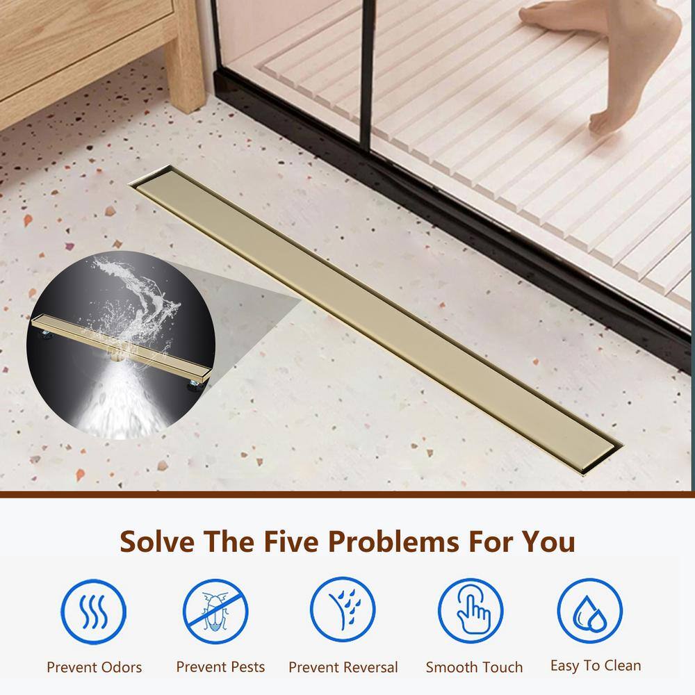 30 Inch Brushed Gold Stainless Steel Linear Shower Drain