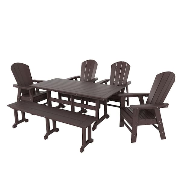 Laguna Dark Brown 6-Piece HDPE Plastic Outdoor Dinning Set with Bench
