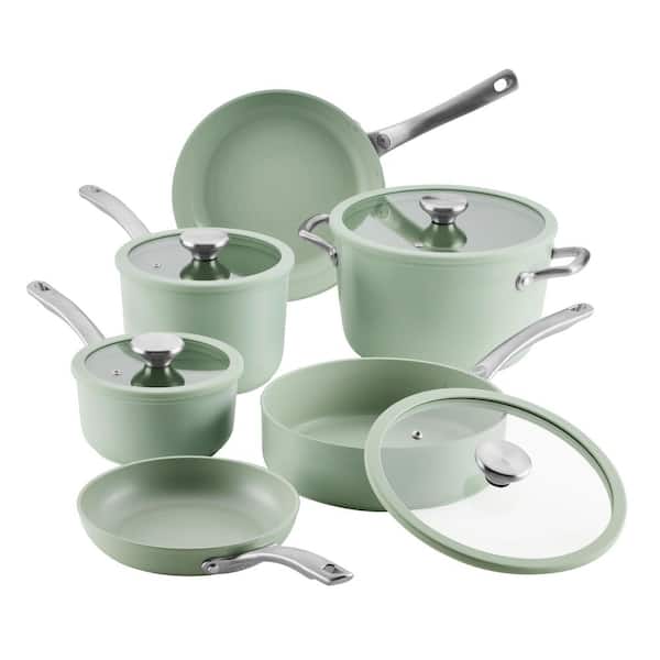 10-Piece Halo with LaserDefense Ceramic Nonstick Cookware Set in Sage