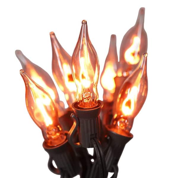 12.8 ft. Halloween Flame String Lights with 10 Flickering LED Bulbs for Indoor Outdoor Holiday Decor, Clear (1-Pack)
