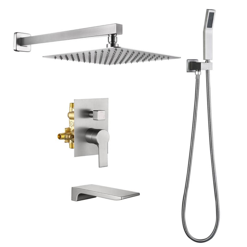 Brushed Nickel 10" Rain Shower Faucet Set with Handheld
