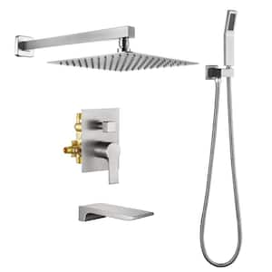 Single Handle 1-Spray Tub and Shower Faucet Handheld Shower Combo with 10 in. Shower Head in Brushed Nickel