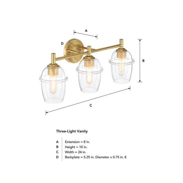 Designers Fountain - Summer Jazz 24 in. 3-Light Brushed Gold Transitional Vanity Light with Clear Glass Shades