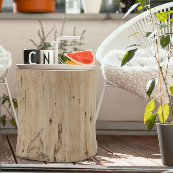 myhomore Weathered Gray Wood 17 in. Outdoor Accent Table with Extension