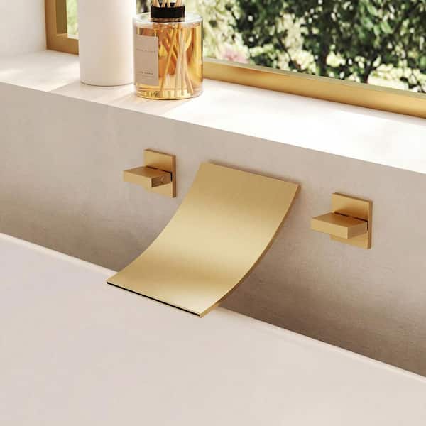 YAWWALK Double-Handle Wall Mount Roman Tub Faucet with Waterfall