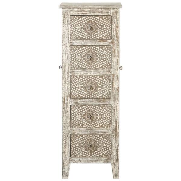 Unbranded Kianna 5-Drawer Jewelry Armoire with Mirror in Silver Off-White