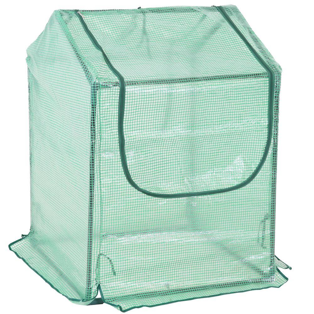 Green 2' x 2' Iron and Polyethylene Mini Greenhouse with Zippered Doors