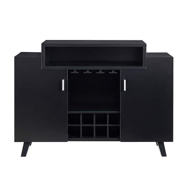 Furniture of America Alden Black Buffet Server with Wine Rack and Stemware Rack