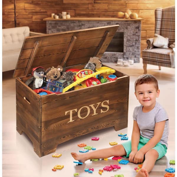 【アジア】トイ・ソルジャー　トイ・ボックス　トイ・タンク　セットアジア版　亜版 Badger Basket Brown Solid Wood Rustic Toy Box 13711 - The Home Depot