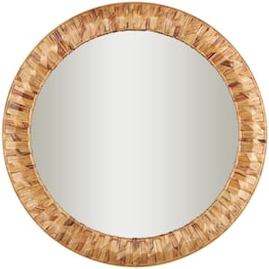 36 in. x 36 in. Handmade Woven Round Framed Brown Wall Mirror