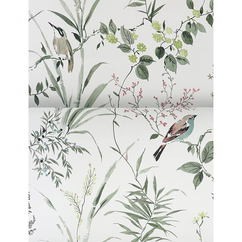 Chesapeake Green and Pink Floral Botanical Wallpaper