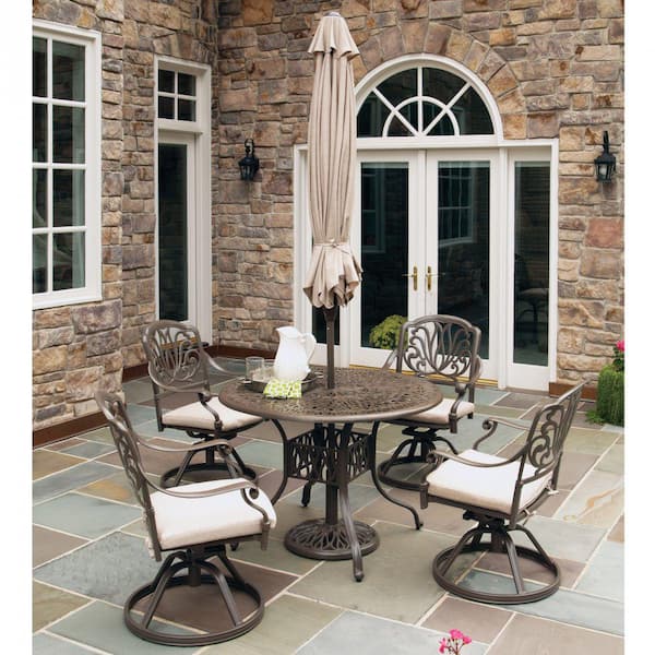 Capri Taupe Tan Brown Swivel Outdoor Swivel with Natural Tan Cushions