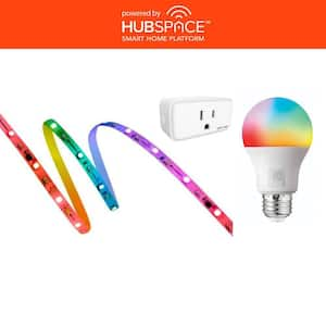 Smart Home Starter Kit including Color Changing LED Strip Light, Smart Bulb and Smart Plug, Powered by Hubspace