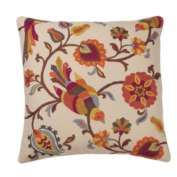 The Company Store Embroidered Gold Bird 26 in. x 26 in. Decorative Throw Pillow Cover