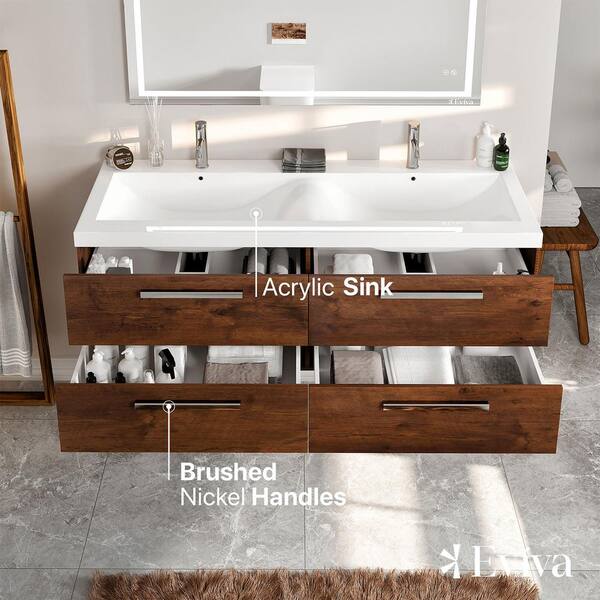 Eviva Surf 57 Black-Wood Modern Bathroom Vanity Set with Integrated White Acrylic Double Sink