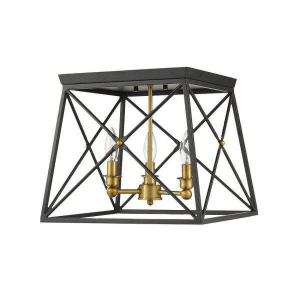 Trestle 14" Matte Black & Olde Brass Geometric Flush Mount