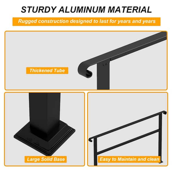 FUFU&GAGA 36 in. H x 82 in. W Black Iron Stair Railing Kit Handrails Adjustable Exterior Stair for Outdoor Steps Fit 5 or 6 Step