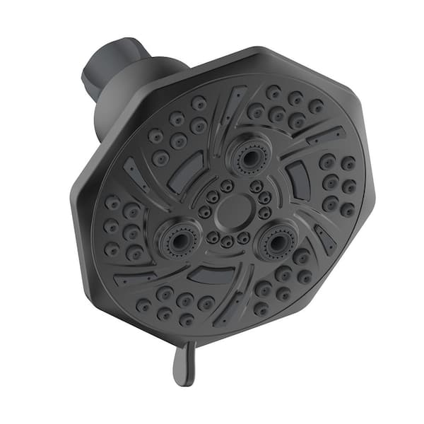 Glacier Bay Fairpark 5-Spray Patterns with 4.7 in. Tub Wall Mount Single Fixed Shower Head in Matte Black