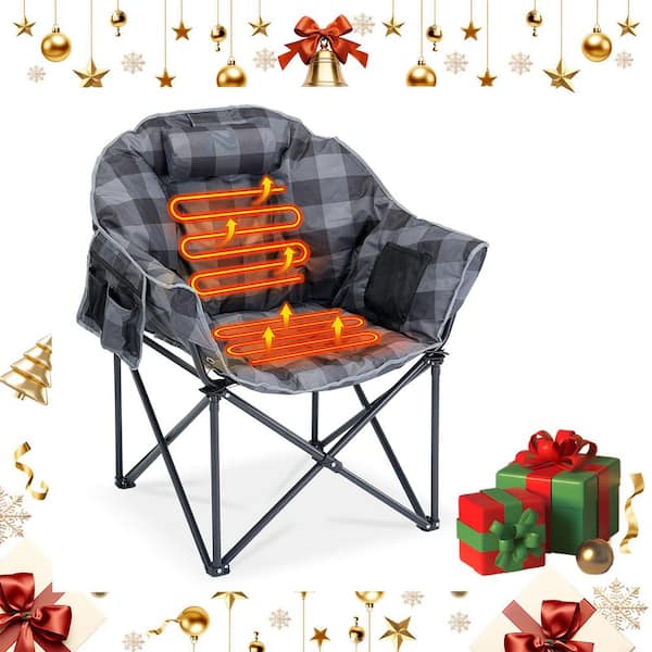 Oversized Heated Camping Chair Portable Folding Chair with Padded Seat Patio Lounge Chair with 3 Heat Levels for Camping