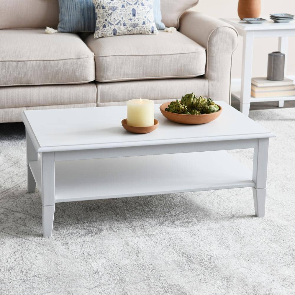 White Pine Wood Rectangular Coffee Table with Storage