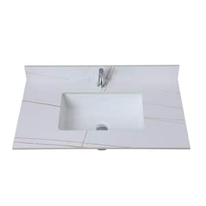 37inch bathroom vanity top stone white gold new style tops with rectangle undermount ceramic sink and single faucet hole