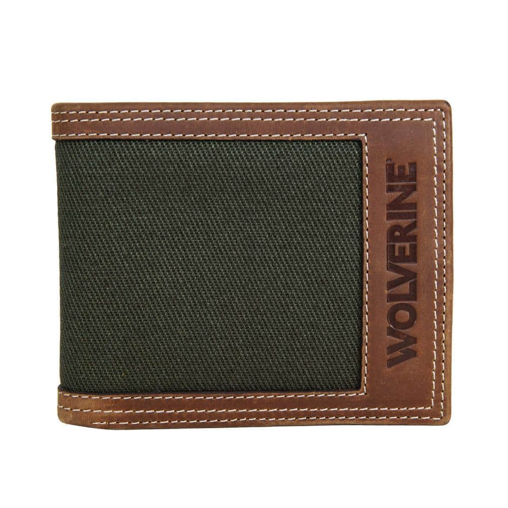 Wolverine Oil Tan Leather and Canvas Bifold Wallet in Brown/Olive