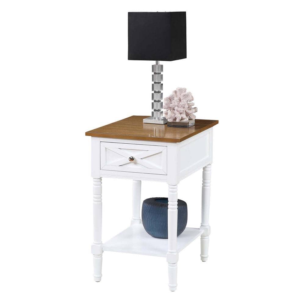 Driftwood and White Country End Table with Built-In Charging Station