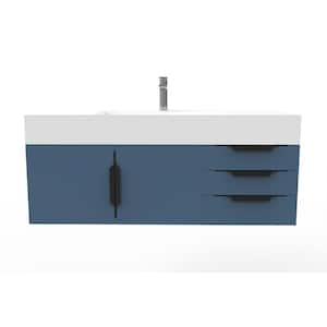 Maranon 48 in. W x 19 in. D x 19.25 in. H Single Bath Vanity in Matte Blue with Black Trim and White Solid Surface Top