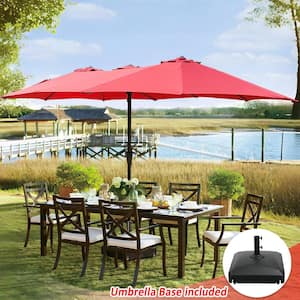 15 ft. Market Patio Umbrella 2-Side in Red with Mobile Base