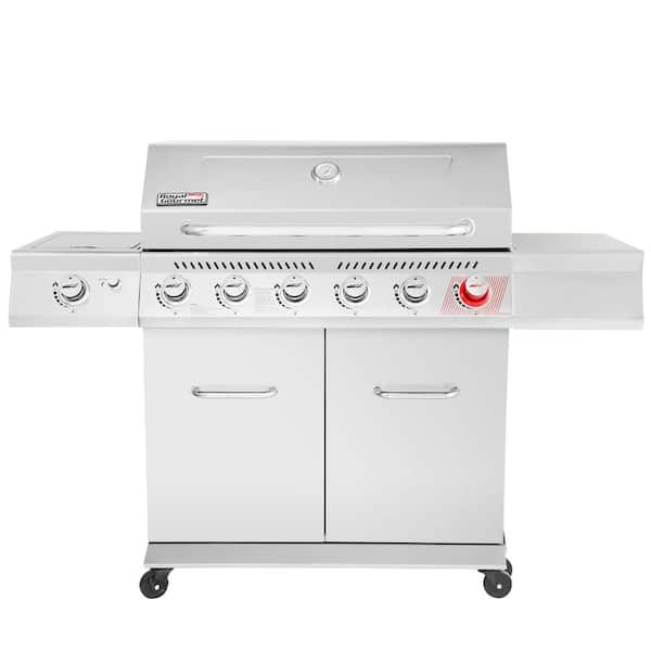 Photo 1 of (DENTED/MISSING HARDWARE) Royal Gourmet 6-Burner Propane Gas Grill in Stainless Steel with Sear Burner and Side Burner