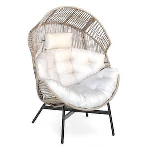 Wicker Outdoor Lounge Chair with Off White Cushions