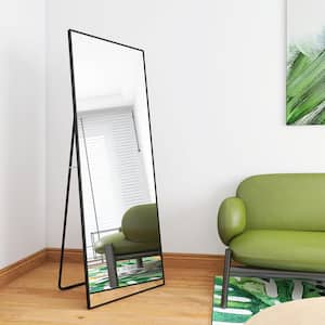23.6 in. W x 64.9 in. H Composite Frame Black Rectangle Mirror, Hanging Standing or Leaning, Floor Wall-Mounted Mirror