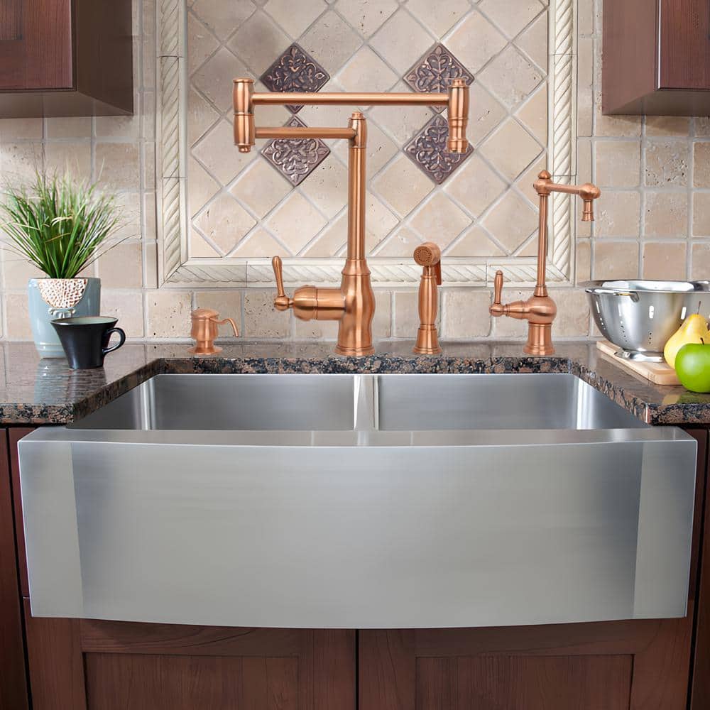 Brushed Copper Single Handle Pot Filler Faucet with Side Spray