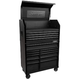 41 in. W x 21.5 in. D Heavy Duty 15-Drawer Combination Rolling Tool Chest and Top Tool Cabinet in Matte Black