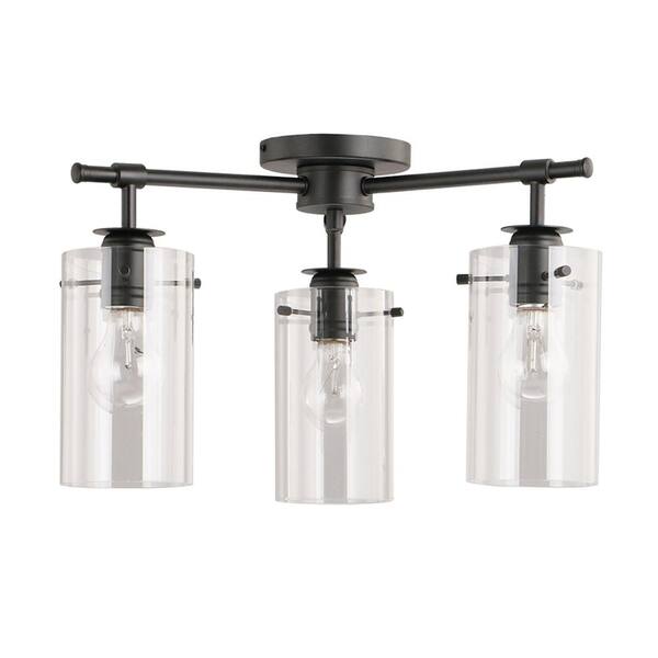 DSI Brooklyn Collection 3-Light Black Semi-Flush mount with Clear Glass Shades