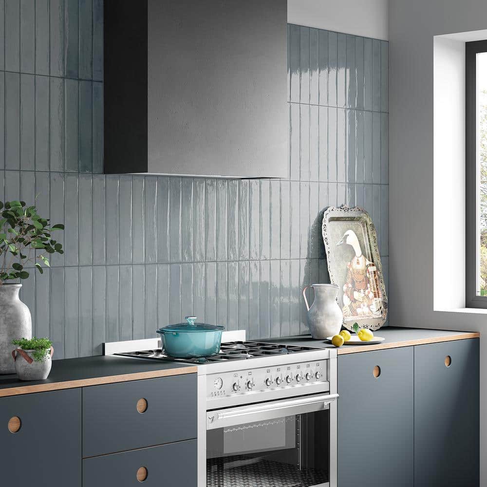 Tint Light Blue Polished Porcelain Subway Wall Tile 3-in x 16-in