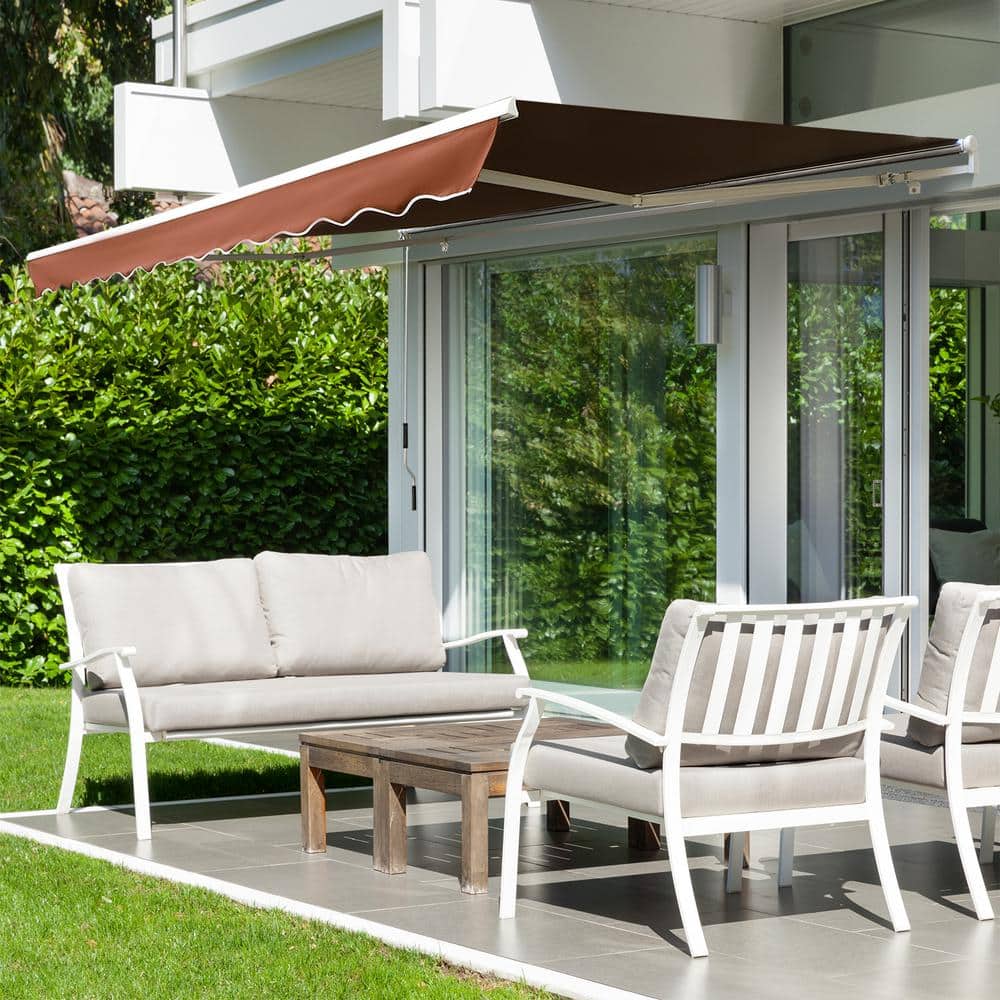 Coffee Brown 13' x 8' Retractable Patio Awning with Aluminum Frame