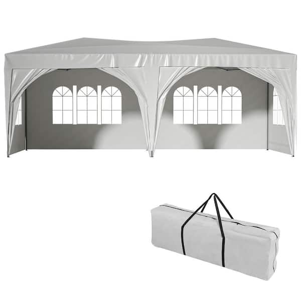 Ptt, 10 ft. x 20 ft. EZ Pop Up Canopy Outdoor Portable Party Folding Tent with 6-Removable Sidewalls, White