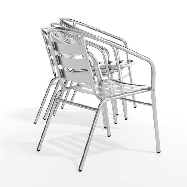 Stackable Metal Outdoor Dining Chair in Aluminum (Set of 4)