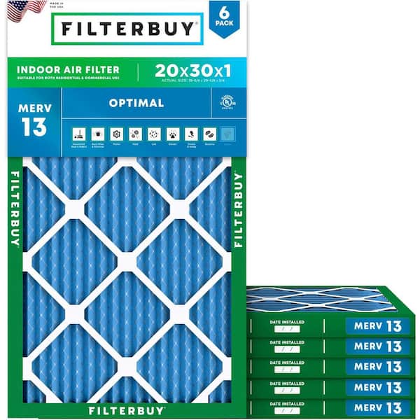 20 in. x 30 in. x 1 in. MERV 13 (FPR 10) Health Defense Pleated HVAC AC Furnace Air Filters Replacement (6-Pack)