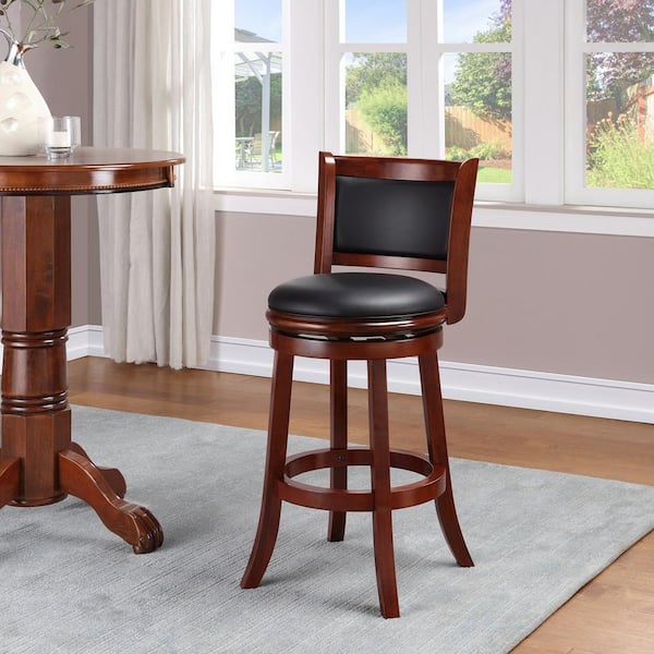 Augusta 29 in. Black/Cherry Wood Swivel Cushioned Bar Stool