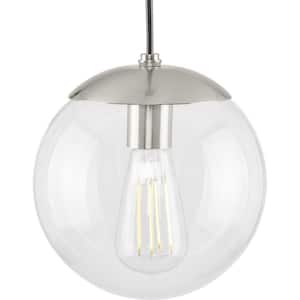 Atwell 1-Light Brushed Nickel Clear Glass Globe Modern Small Pendant Hanging Light