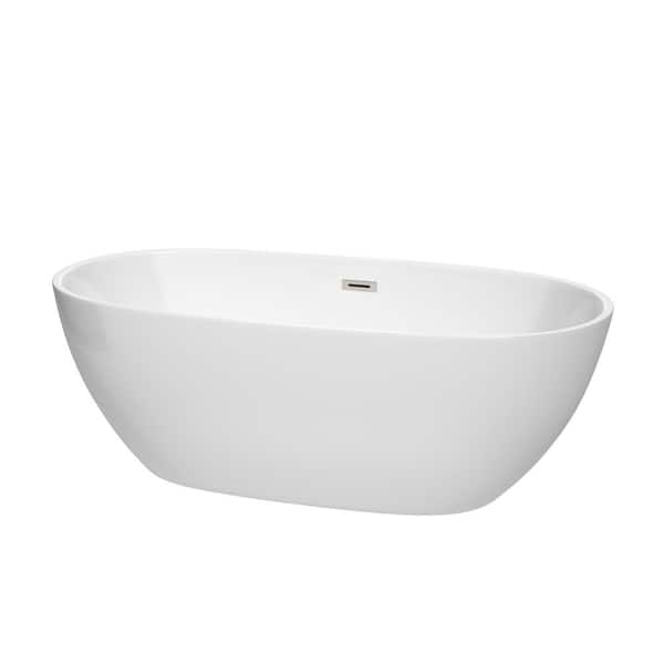 Wyndham Collection Juno 5.6 ft. Acrylic Flatbottom Non-Whirlpool Bathtub in White with Brushed Nickel Trim