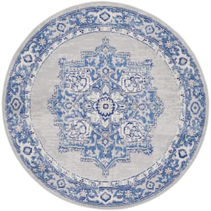 Whimsicle Grey Blue 5 ft. x 5 ft. Center Medallion Traditional Round Area Rug