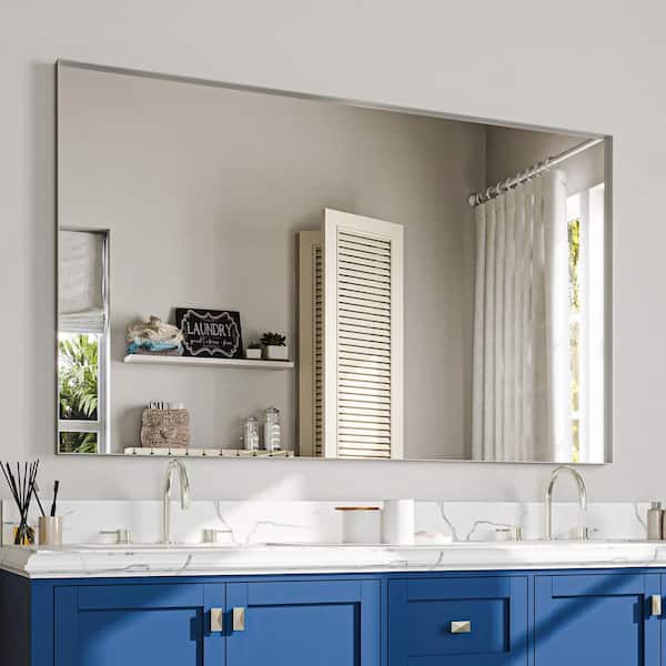 60 in. H x 36 in. W Silver Aluminum Rectangle Framed Tempered Glass Wall-Mounted Bathroom Mirror