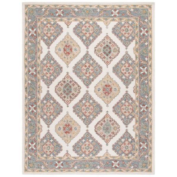 Metro 8 ft. x 10 ft. Ivory/Gray Diamond Ornate Border Area Rug