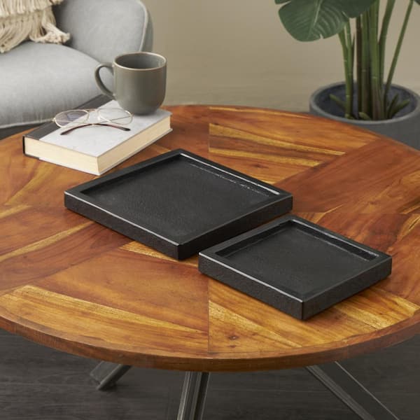Litton Lane Black Marble Minimalistic Textured Square Decorative Tray (Set of 2)