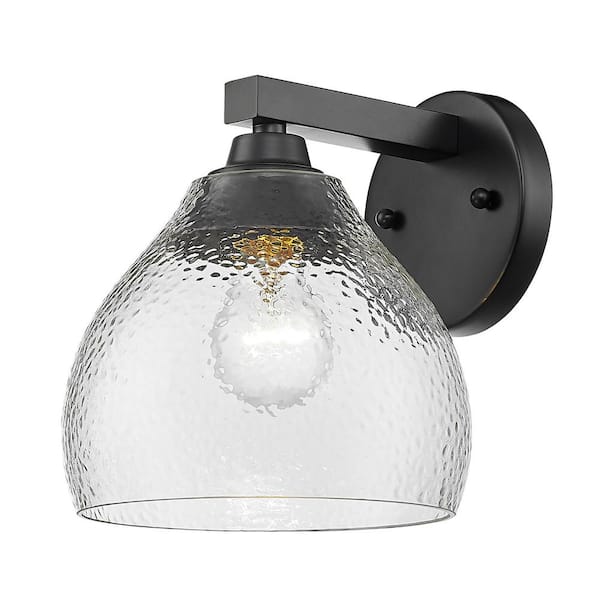 Golden Lighting Ariella 1-Light Matte Black and Hammered Clear Glass Wall Sconce